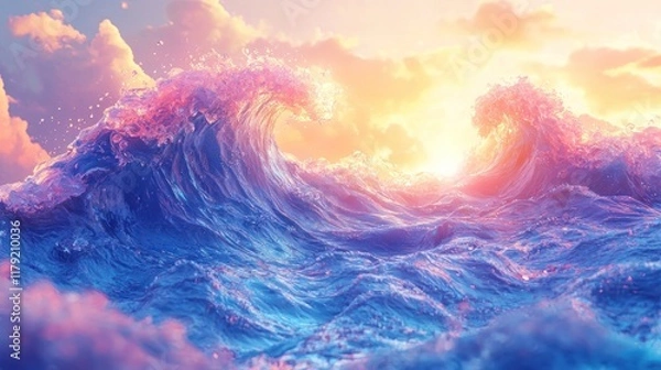 Fototapeta Pastel Ocean Waves at Sunset: A Dreamlike Seascape