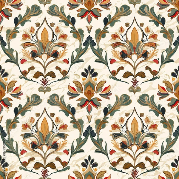 Obraz Mughal seamless pattern design featuring persian influences for muslim art vibrant floral motifs in islamic style digital textile print