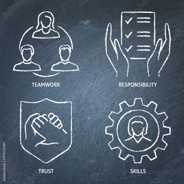 Obraz Teamwork and cooperation chalkboard icon set