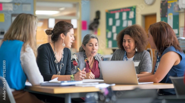 Fototapeta Diverse Group of Educators Collaborating for Inclusive Education Strategies
