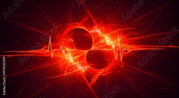 Obraz An abstract representation of a racing heartbeat, with vibrant reds and sharp lines. Depression. Mental Health. Anxiety. Stress. Life crisis. Sad.