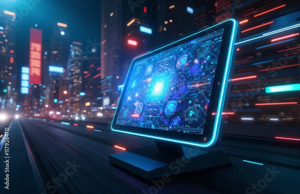 Obraz Technology screen with abstract high speed technology POV motion blur