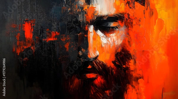 Fototapeta Abstract Jesus Portrait with Red and Black Paint