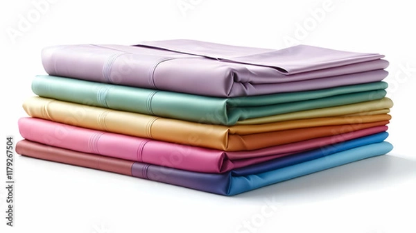 Fototapeta A Stack of Colorful Folded Sheets Sits on a White Background with Soft Lighting