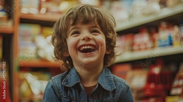 Fototapeta happy child in a toy store. gifts for children. portrait of a child