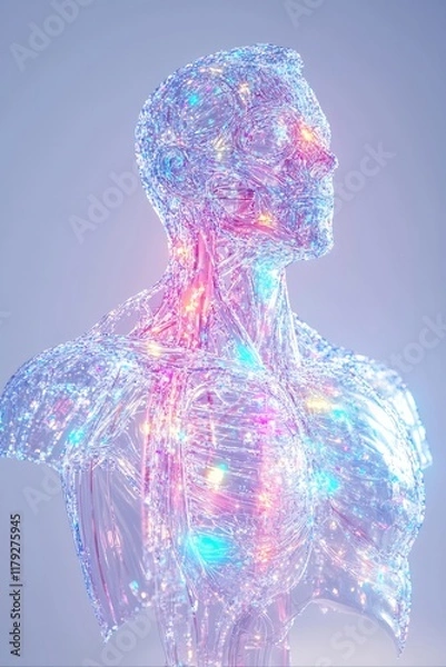 Obraz Glowing 3D Render: Intricate Human Anatomy Illustration, Futuristic Style. AI Generated