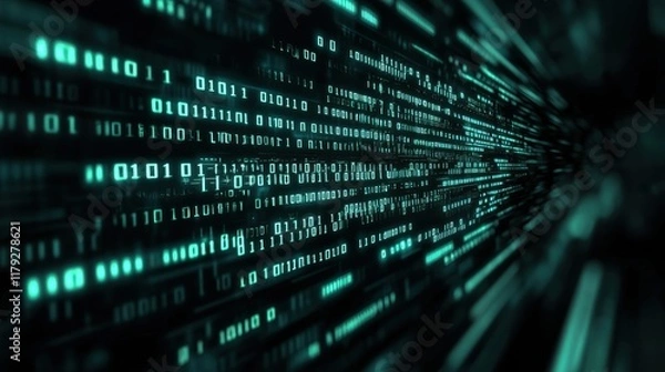 Fototapeta Abstract digital data stream with binary code visualization