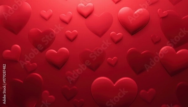 Fototapeta Red 3D hearts background for Valentine's Day celebration.