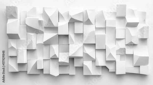 Fototapeta Abstract White Geometric 3D Blocks Texture.