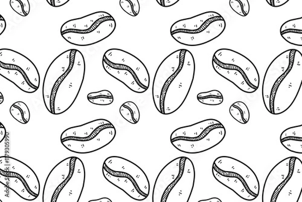 Fototapeta Cute and minimalist Coffee bean seamless pattern. Coffee doodle for packaging or wallpaper. 
