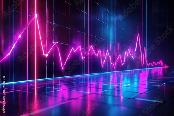 Fototapeta Digital graphs rising in vibrant neon futuristic style.