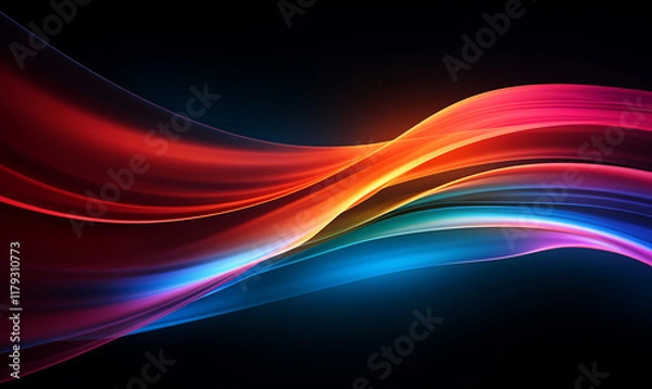 Fototapeta A color light effect that comes out from the top down, a line light, a glow effect, a light effect, Black background.