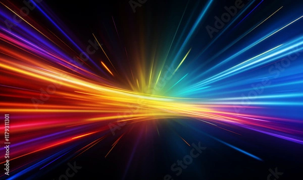 Fototapeta A color light effect that comes out from the top down, a line light, a glow effect, a light effect, Black background.