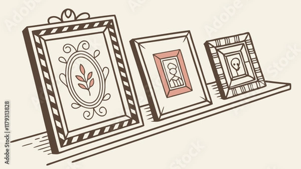 Obraz Decorative Picture Frames Displayed on a Shelf