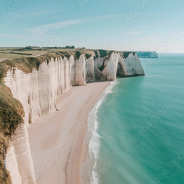 Obraz Beach Cliffs, Majestic Beach Cliffs"
"Oceanfront Cliff View"
"Cliffs and Sandy Shore"
"Scenic Coastal Cliffs"
"Breathtaking Beach Scene"
"Coastal Cliffside Beauty