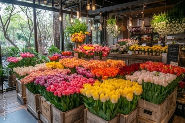 Fototapeta A florist shop with variety kind and multiple choices of flowers.
