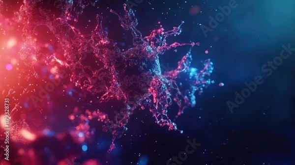 Fototapeta Abstract red and blue liquid splash with bokeh effect.