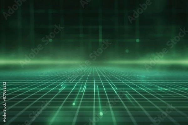 Fototapeta Abstract green grid digital technology background.