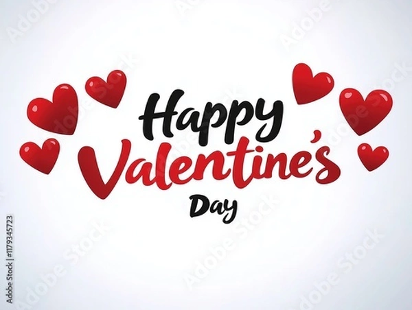 Fototapeta Minimalist Vector Valentine: "Happy Valentine's Day" with Red Hearts on a White Background