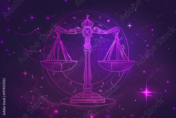 Fototapeta Astrological abstract composition with concept of Libra zodiac sign symbol, abstract vivid composition consists of fictional unreal fantastic vision on background