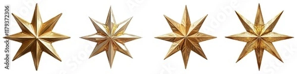 Fototapeta Set of Sophisticated Golden Star with Intricate Details and Symmetrical Design on Transparent Background