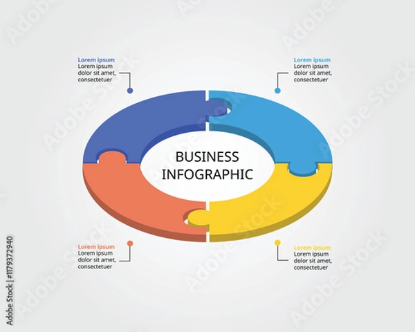Fototapeta Jigsaw template with number for infographic for presentation for 4 element