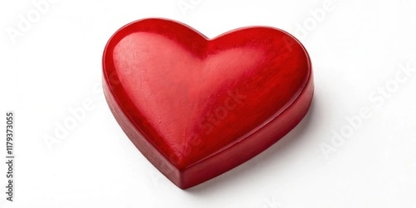 Fototapeta A richly colored red heart-shaped object, meticulously crafted with a smooth, polished surface, rests on a pristine white background