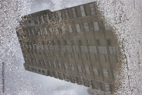 Fototapeta reflection of the building after rain
