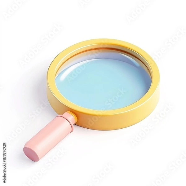 Obraz 3D Render of a Magnifying Glass in Isometric View, Isolated on White Background. Detailed and Clear Lens with a Sleek Handle, Symbolizing Focus, Examination, and Precision.