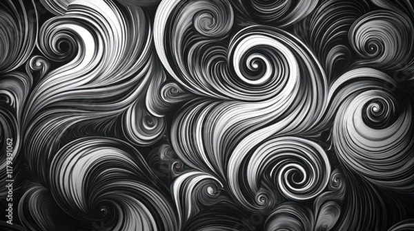 Obraz Abstract grayscale swirling pattern with intricate, layered spirals and curls.