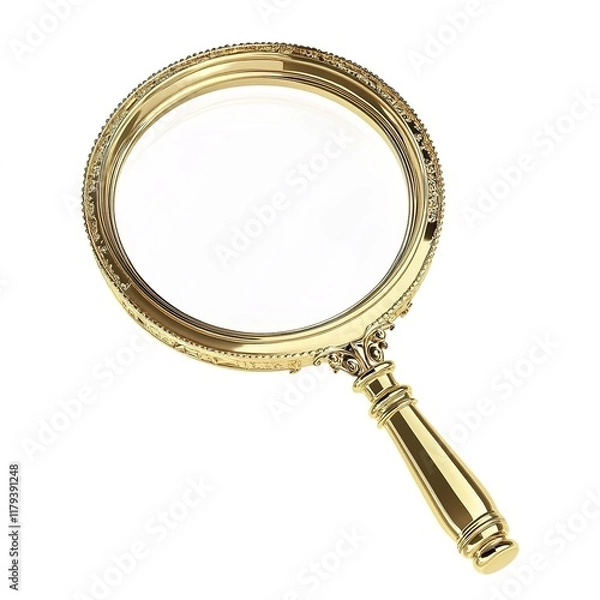 Obraz 3D Render of a Magnifying Glass in Isometric View, Isolated on White Background. Detailed and Clear Lens with a Sleek Handle, Symbolizing Focus, Examination, and Precision.