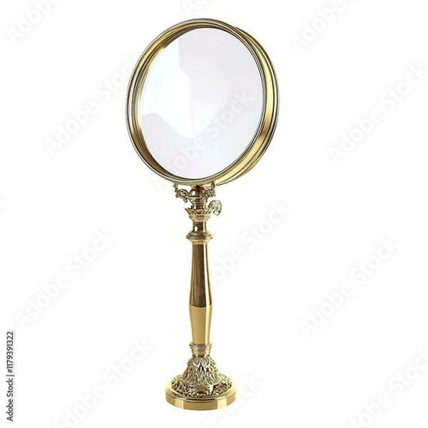 Obraz 3D Render of a Magnifying Glass in Isometric View, Isolated on White Background. Detailed and Clear Lens with a Sleek Handle, Symbolizing Focus, Examination, and Precision.