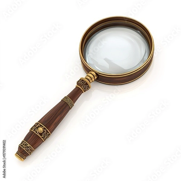 Fototapeta 3D Render of a Magnifying Glass in Isometric View, Isolated on White Background. Detailed and Clear Lens with a Sleek Handle, Symbolizing Focus, Examination, and Precision.