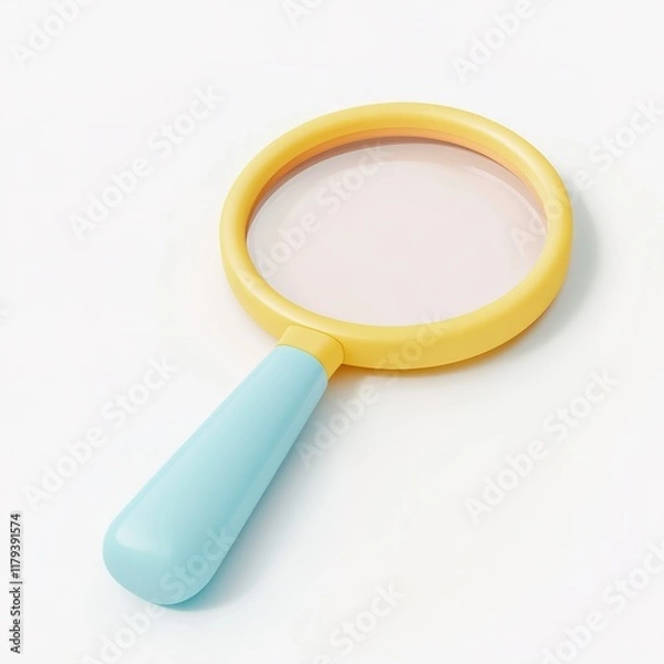 Obraz 3D Render of a Magnifying Glass in Isometric View, Isolated on White Background. Detailed and Clear Lens with a Sleek Handle, Symbolizing Focus, Examination, and Precision.