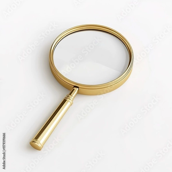 Obraz 3D Render of a Magnifying Glass in Isometric View, Isolated on White Background. Detailed and Clear Lens with a Sleek Handle, Symbolizing Focus, Examination, and Precision.