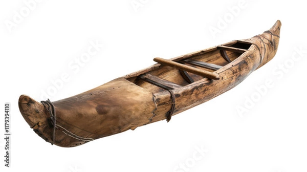 Fototapeta Handmade wooden canoe from indigenous culture displayed on a white background showcasing traditional craftsmanship techniques on transparent background