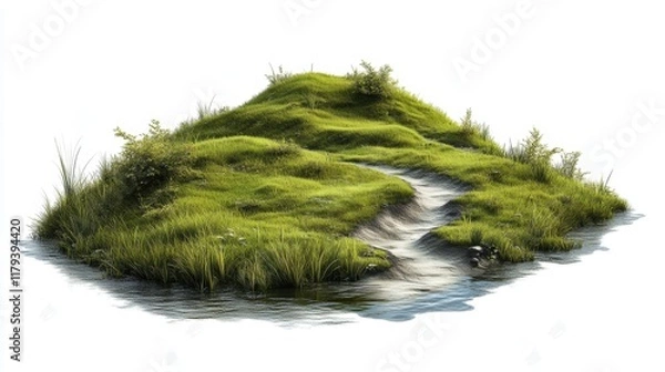Fototapeta Lush Green Island Surrounded by Tranquil Water in Bright Setting