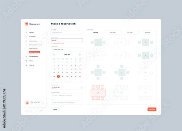 Obraz Restaurant booking UI design template