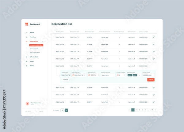 Obraz Restaurant booking UI design template