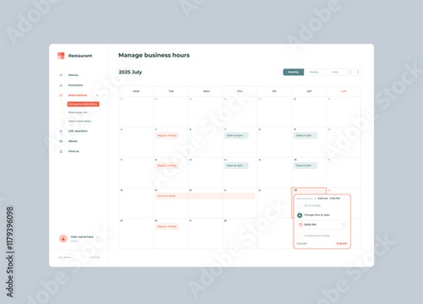 Obraz Restaurant booking UI design template