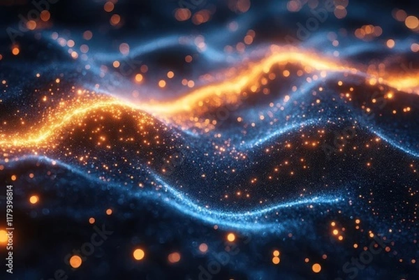 Fototapeta abstract quantum network visualization with glowing digital neural pathways and interconnected nodes in deep blue space, featuring advanced ai technology elements