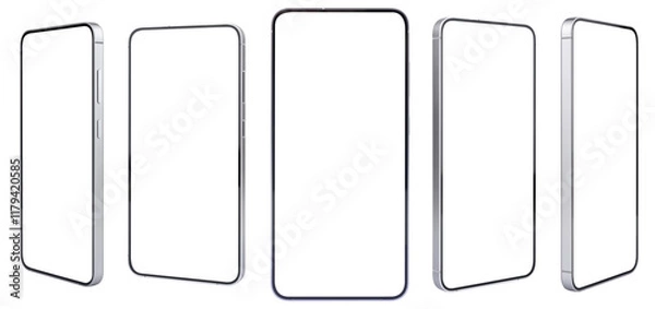 Fototapeta collection of smartphone mockup blank screen isolated on white background.