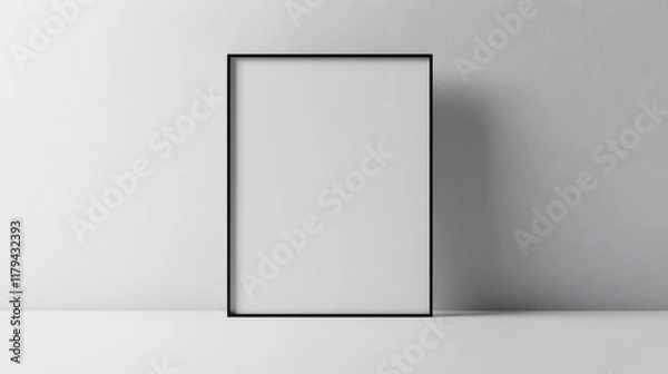 Fototapeta Clean white background with a single thin black rectangle outline in the center 