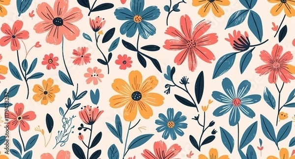 Fototapeta Simple handdrawn flower patterns background or illustration for casual charm