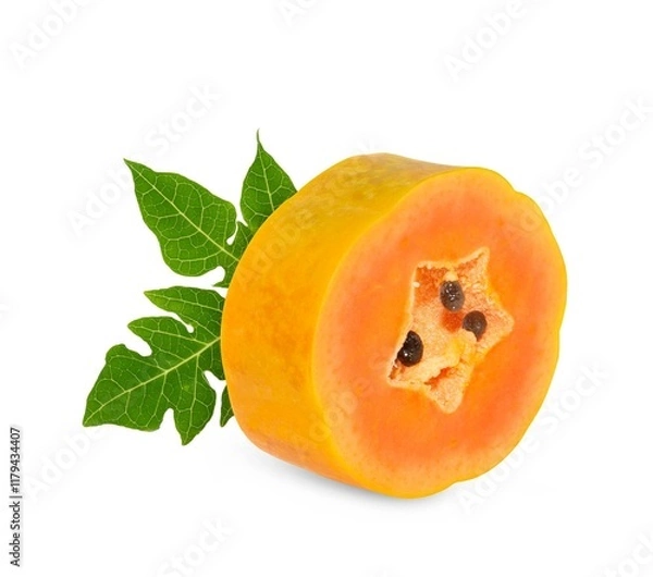 Fototapeta ripe papaya fruit with seeds isolated on white background. full depth of field