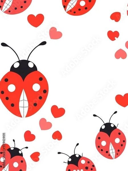 Fototapeta Ladybug heart vector image white background