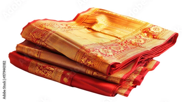 Fototapeta Traditional silk sarees draped elegantly, showcasing intricate designs and vibrant colors, perfect for festive occasions on transparent background