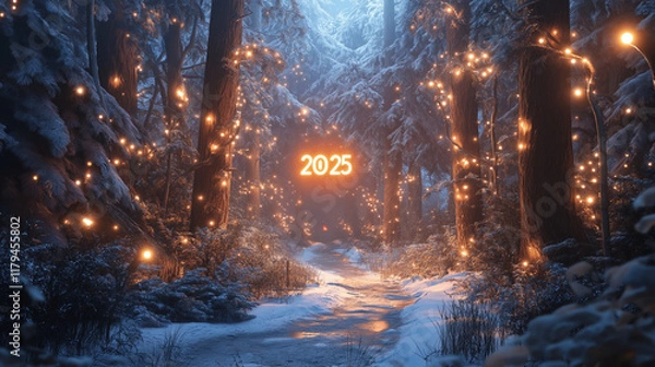 Fototapeta Happy New Year 2025 Greeting Card with Festive Design and Sparkling Elements