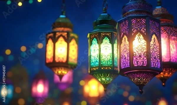 Obraz Colorful lanterns glowing at night.