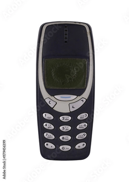 Obraz Retro mobile phone with a classic button design on a transparent background. The high resolution and transparent background make it perfect for use in advertising, illustrations, and design projects.